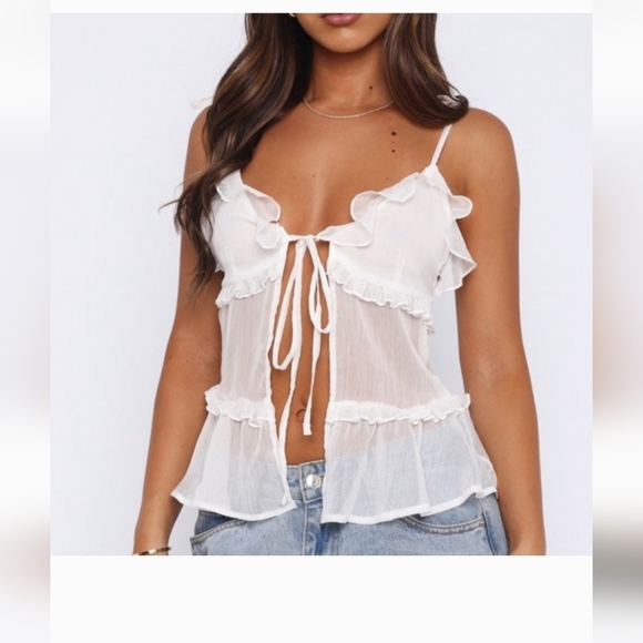 White Fox Boutique Tops - White Fox Boutique Sheer White Ruffle Camisole Top Sz Xs. New